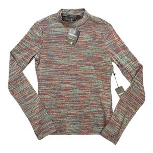 Forever‎ 21 Contemporary Metallic Multicolored Striped Mock Neck Long Sleeve Top